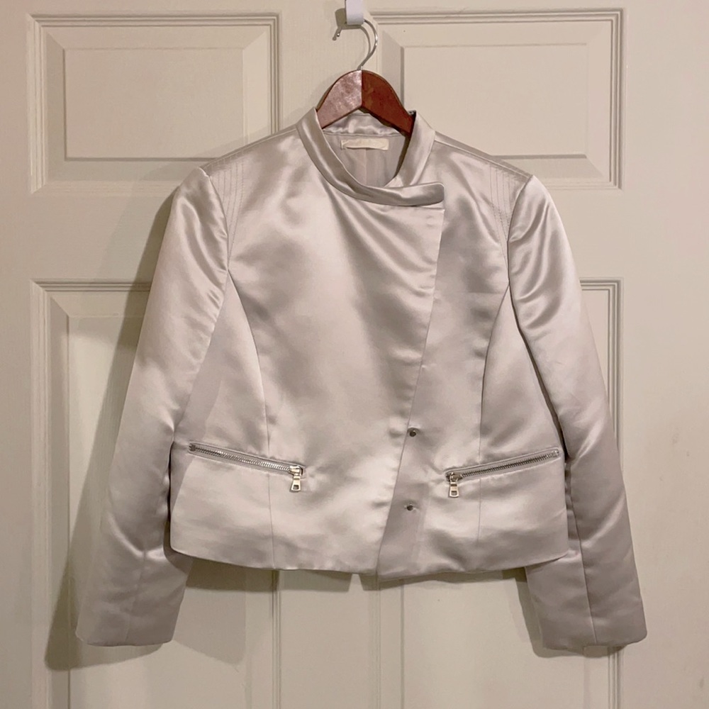 Silver cropped Ann Taylor dressy dinner jacket